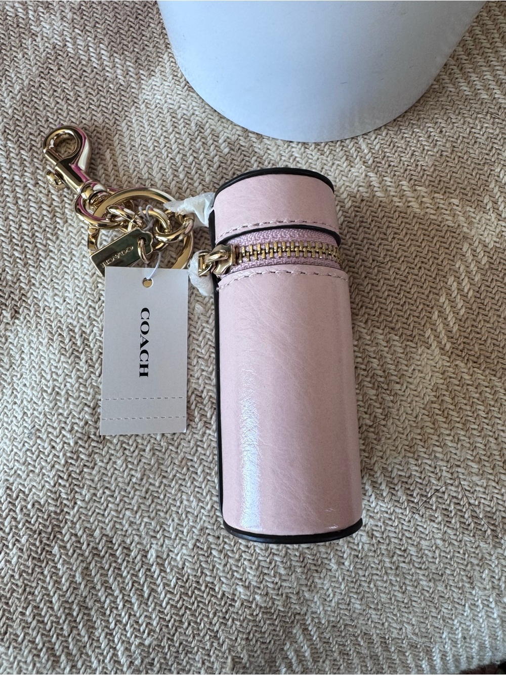 NEW Coach Pink Leather Keychain/ Lipstick Case / Bag Charm